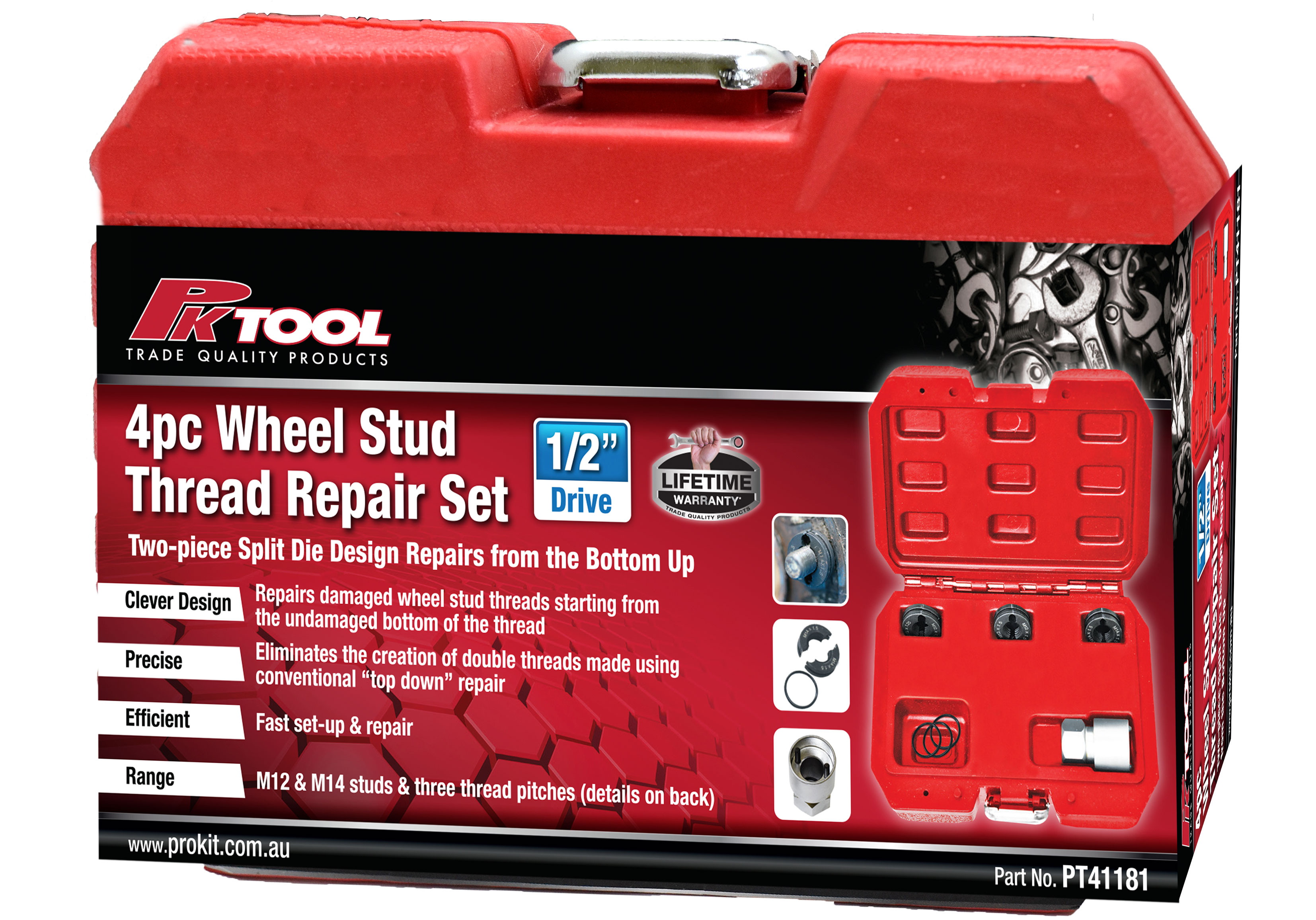 THREAD REPAIR TOOL SET – WHEEL STUD 1/2″ TWO PIECE DIE M12X1.25,  M12 X 1.5 & M14 X 1.5