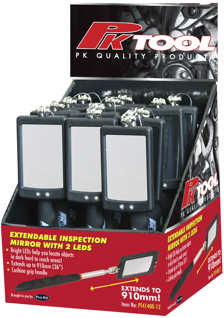 90CM (36”) TELESCOPIC INSPECTION MIRRORS WITH 2LED’S IN 12pc POS DISPLAY