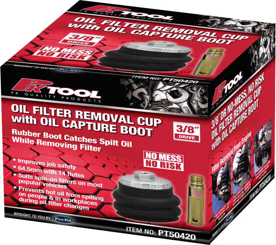 3/8” DR  NO-MESS, NO RISK OIL FILTER REMOVAL CUP with OIL CAPTURE BOOT