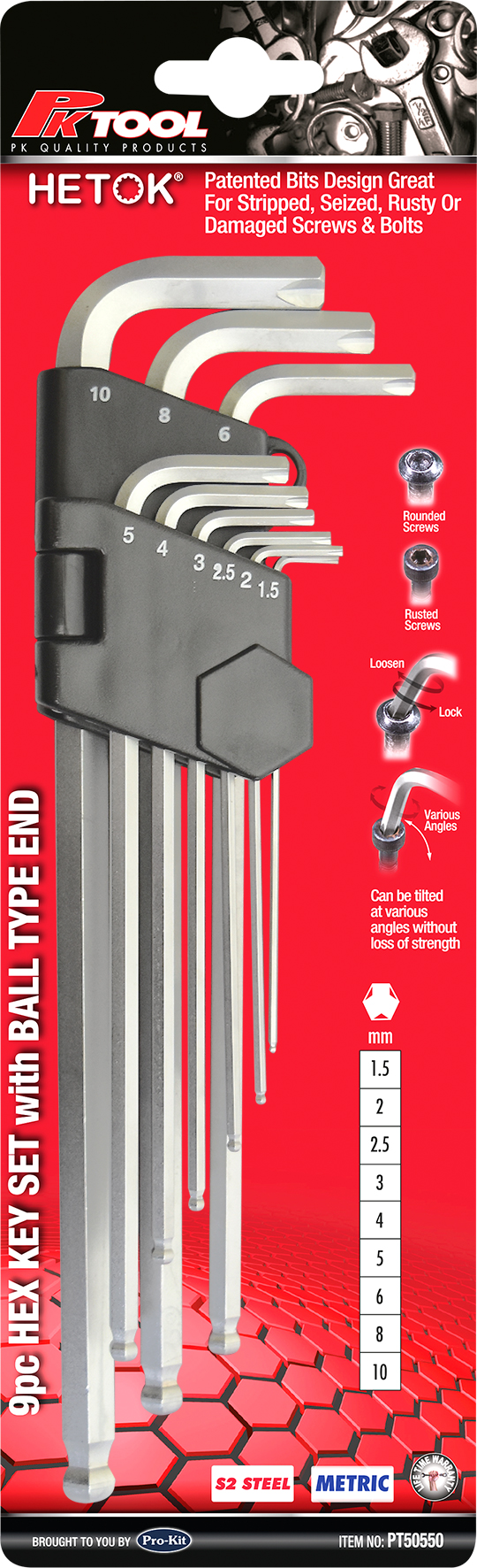 9pc Hetok® Hex Key Set with Ball Type End