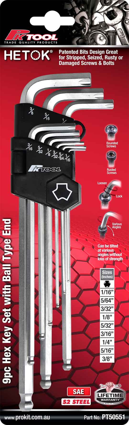 9pc Hetok® Hex Key Set with Ball Type End