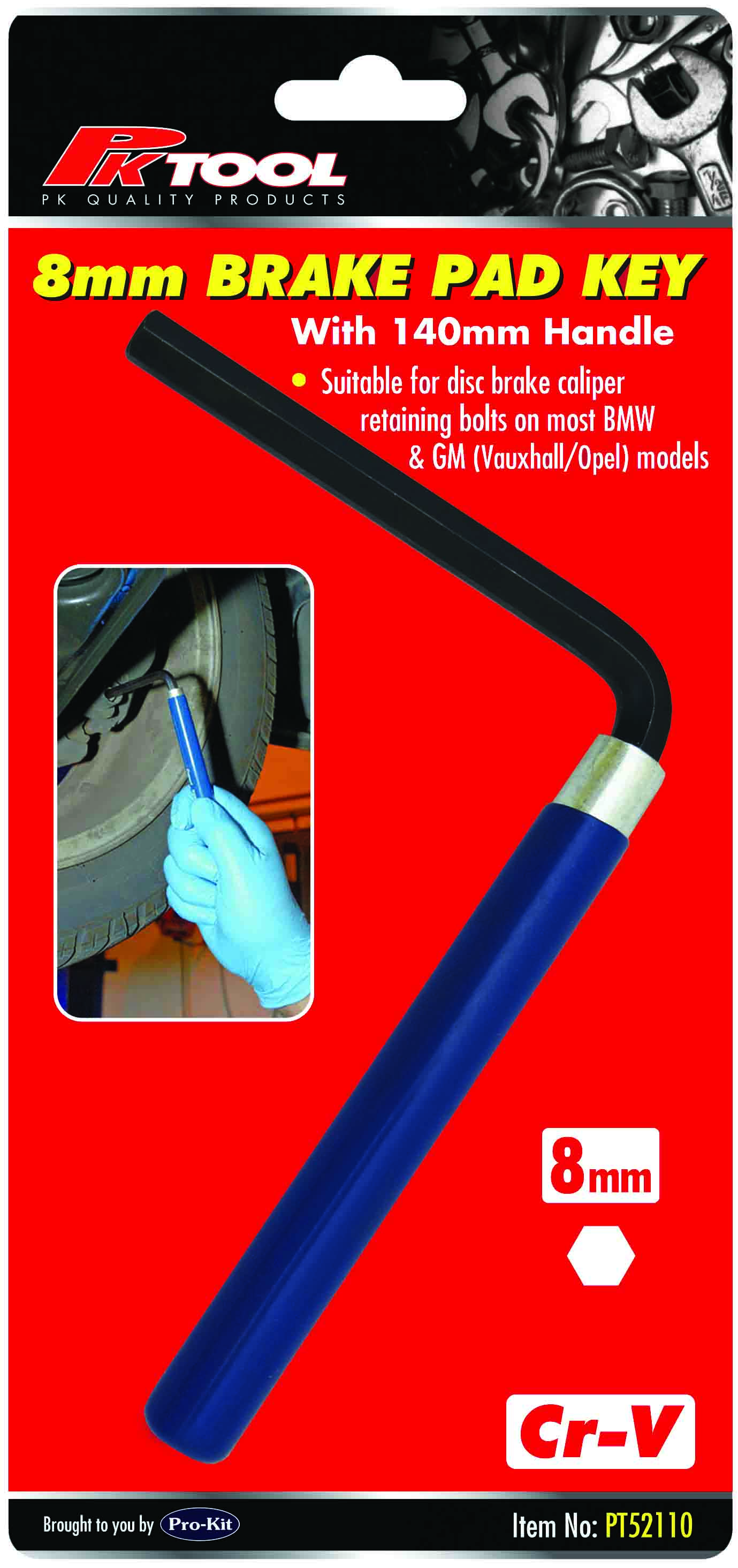 8mm Hex Brake Pad Key with 140mm Handle