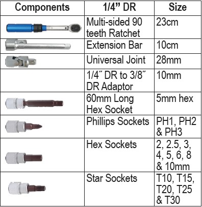 21pc 1/4” Dr Torque Wrench Set
