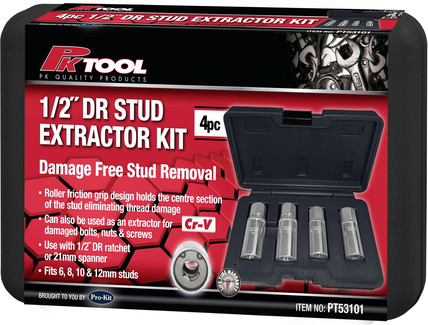4pc 1/2″ Dr Stud Extractor Kit