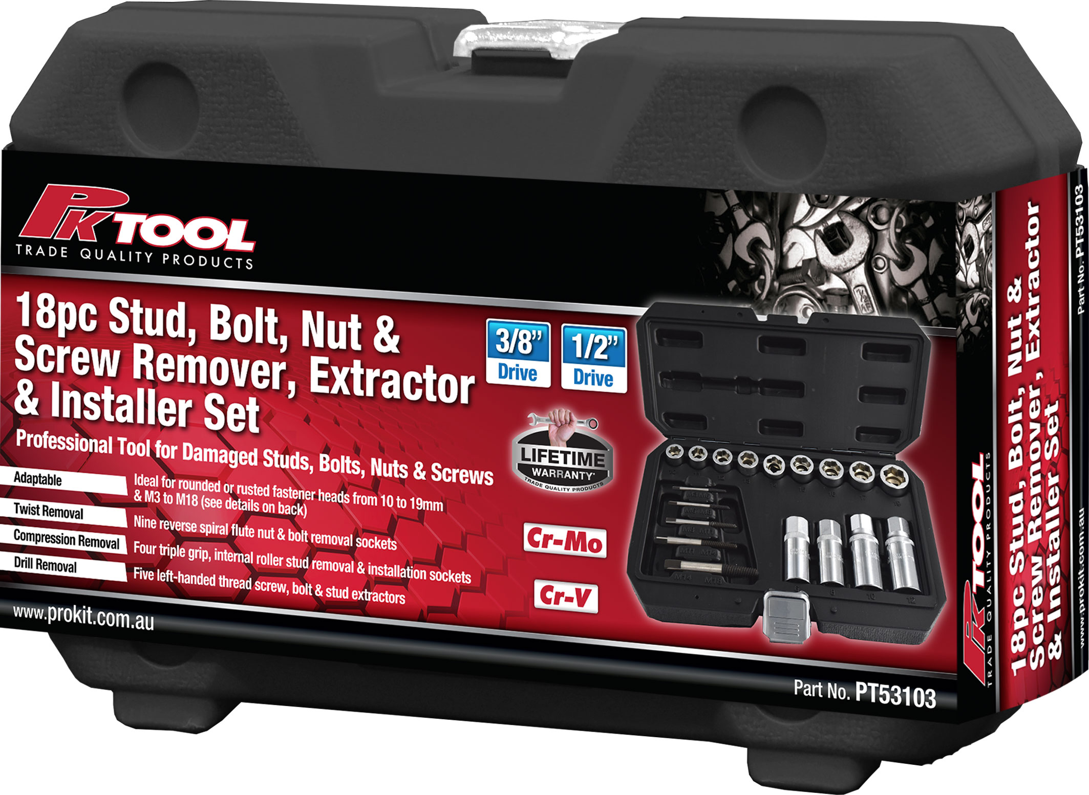 18pc Stud, Bolt, Nut & Screw Remover, Extractor & Installer Set