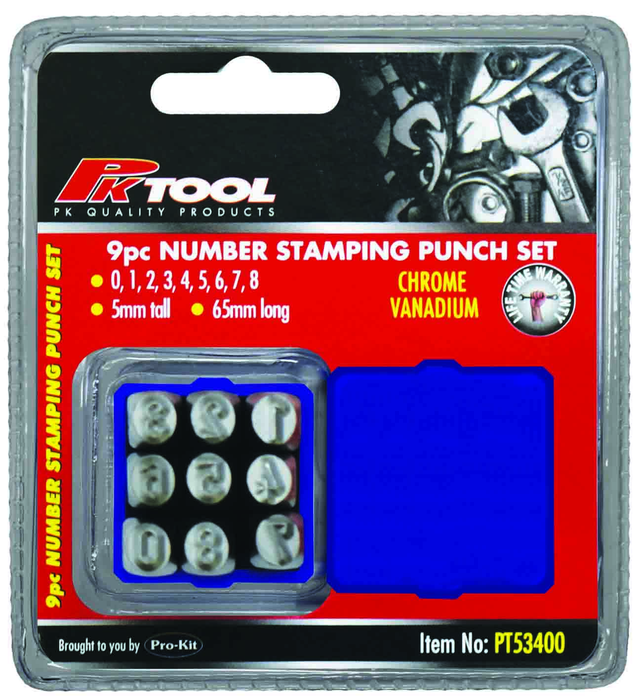 9pc Cr-V STEEL NUMBER STAMPING SET