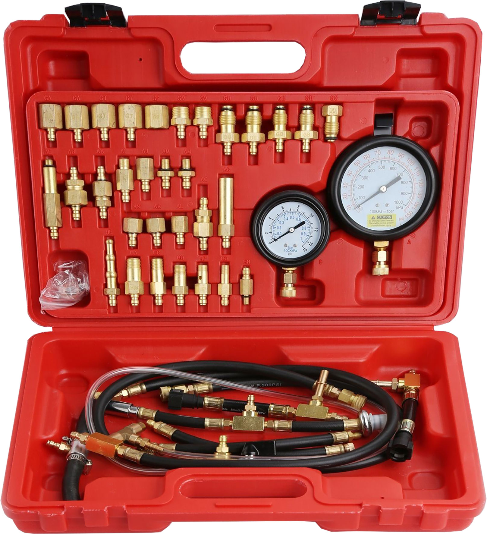 41pc PETROL ENGINE TWIN GAUGE MASTER FUEL INJECTION PRESSURE TESTER SET