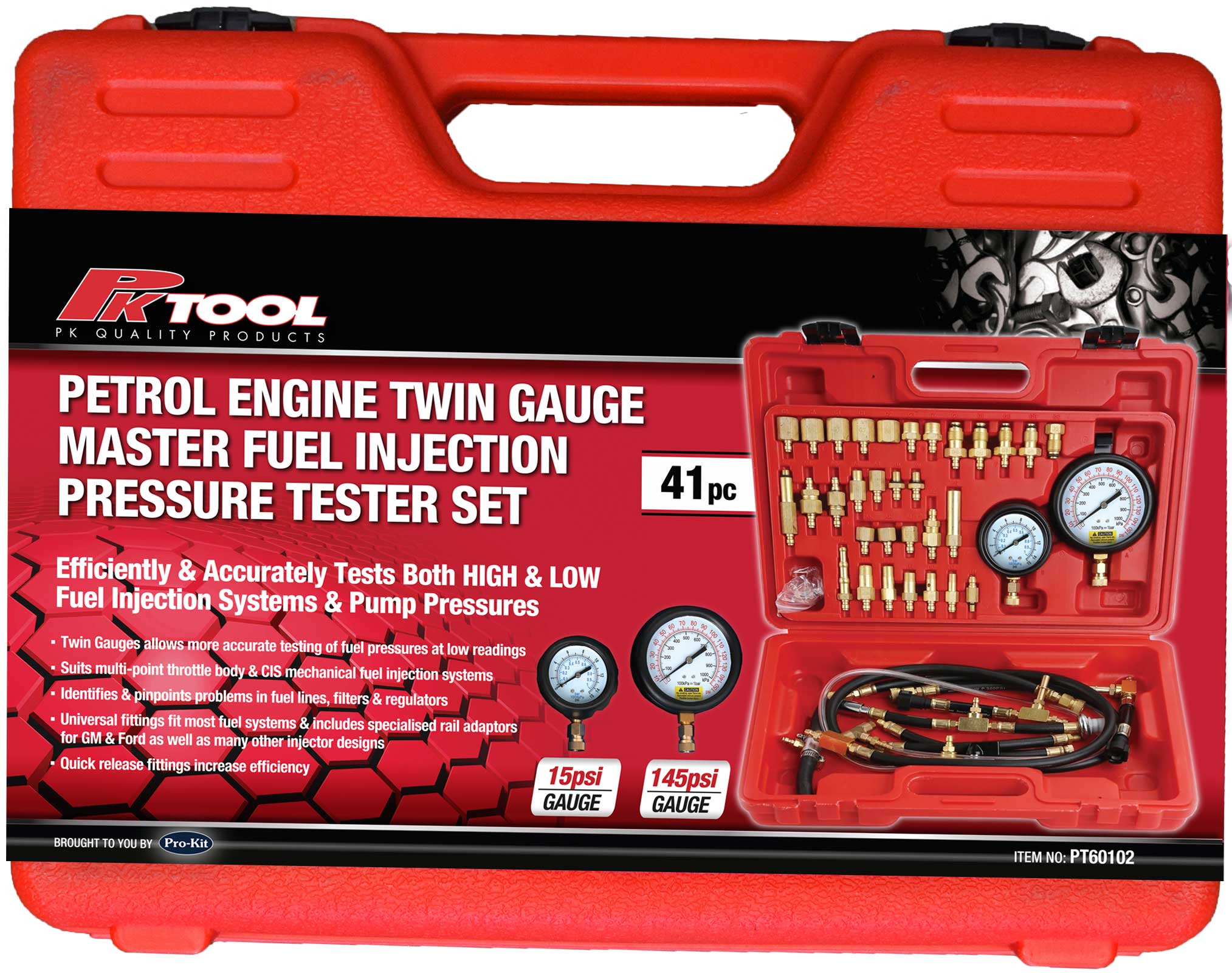 41pc PETROL ENGINE TWIN GAUGE MASTER FUEL INJECTION PRESSURE TESTER SET