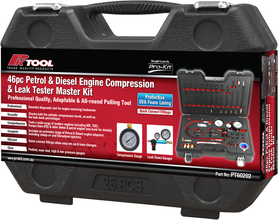 46pc Petrol & Diesel Engine Compression & Leak Tester Master Kit