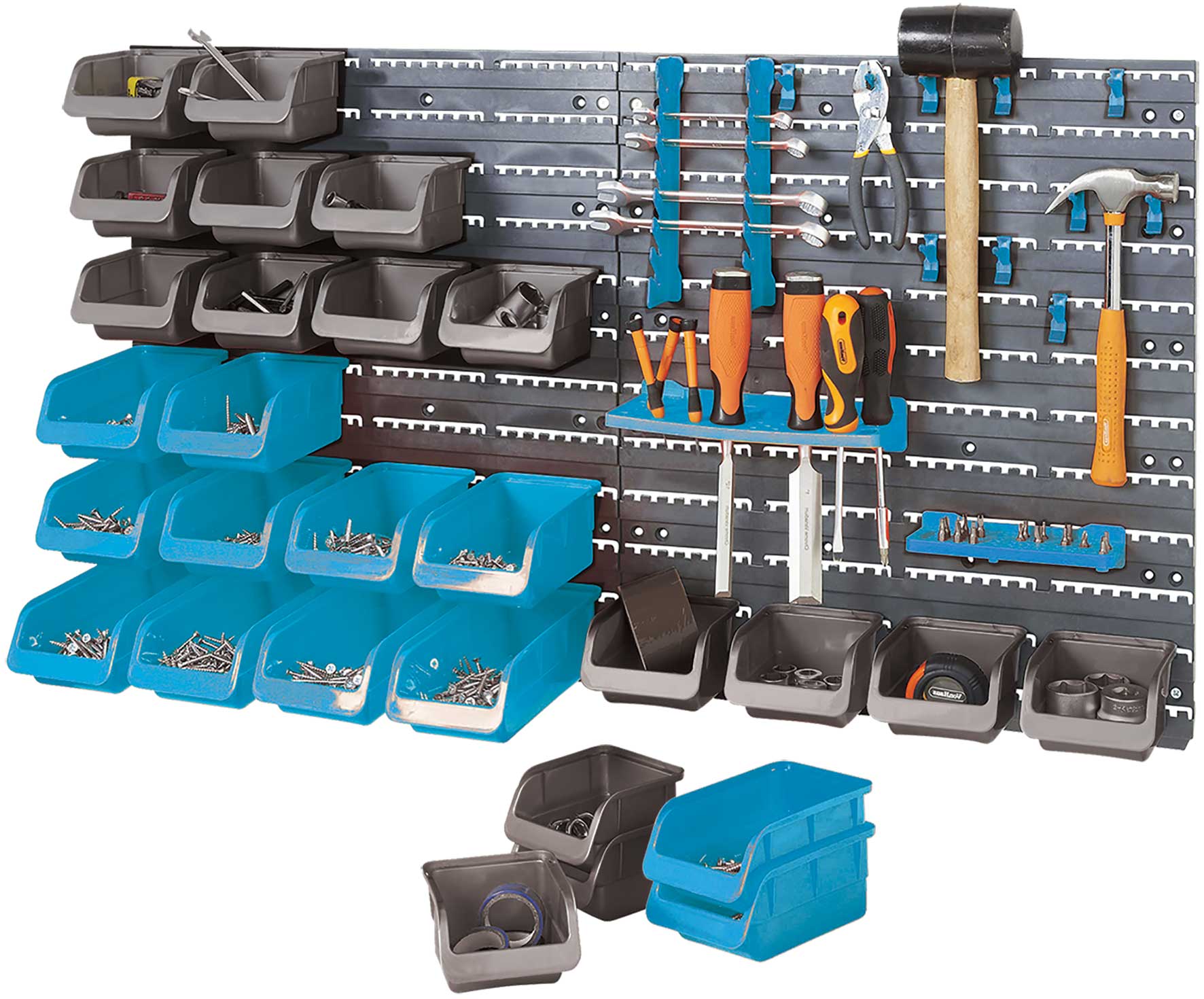 Multi Functional Hi-Density Plastic Wall Mounted with 43pc Storage Bins & Tool Holders
