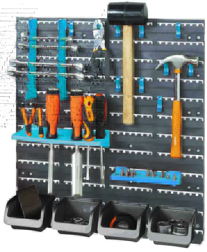 18pc Wall Mounted With Mounting Boards, 4 Parts Boxes & 12 Tool Hooks Tool Rack Set
