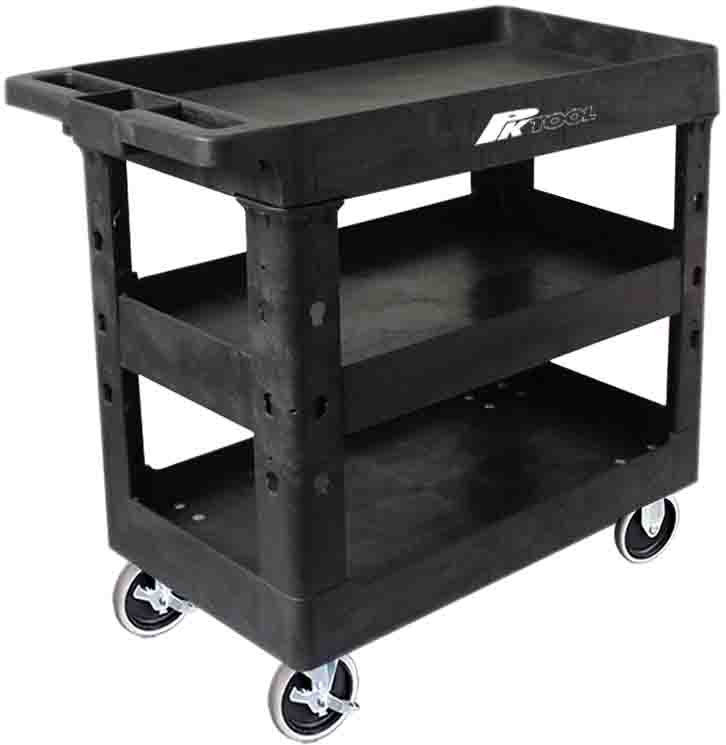 Professional Three Shelf 250kg Capacity Workshop & Warehouse Trolley with Moulded Pockets