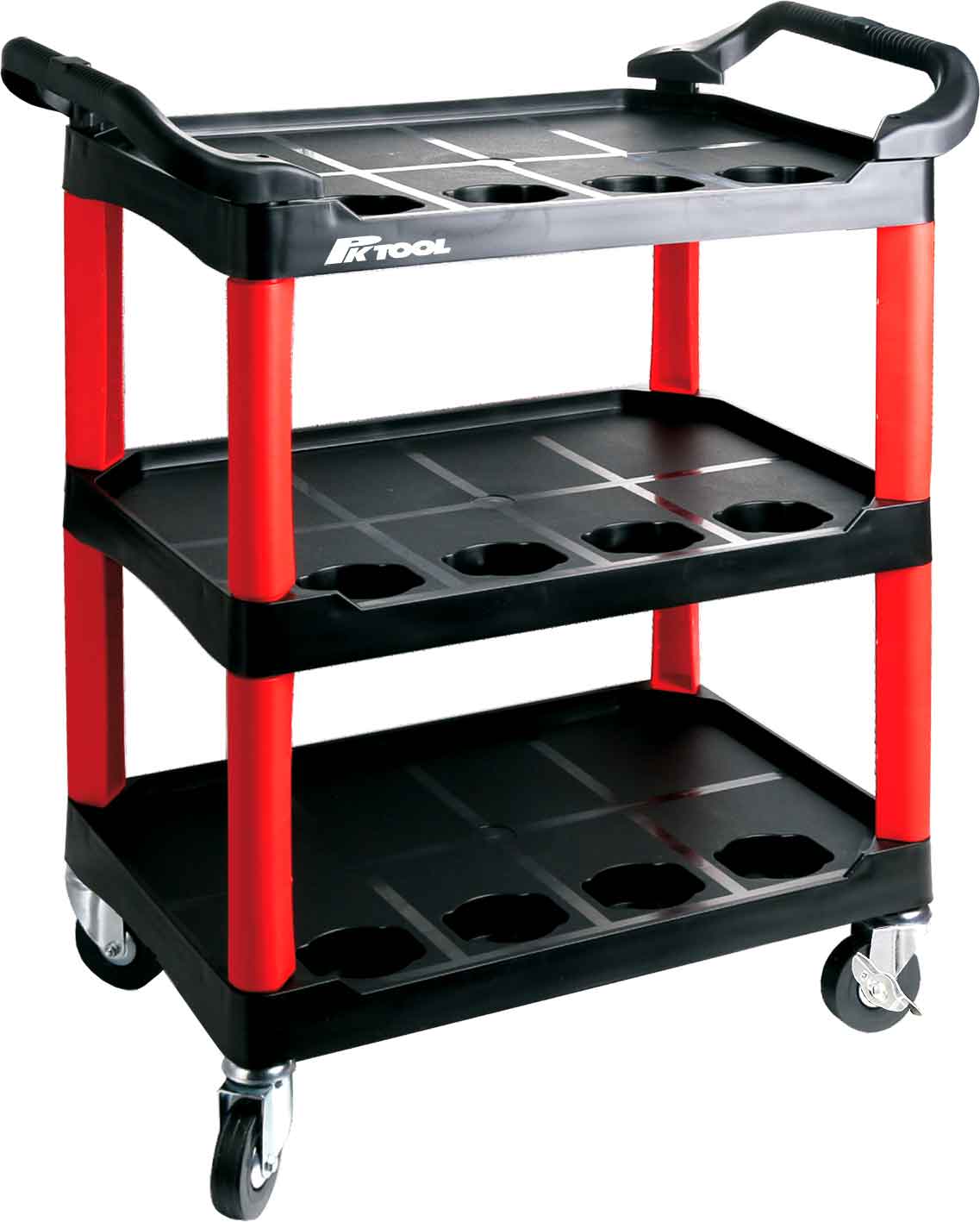 Professional Three Shelf 135kg Capacity Workshop & Warehouse Trolley with Moulded Pockets