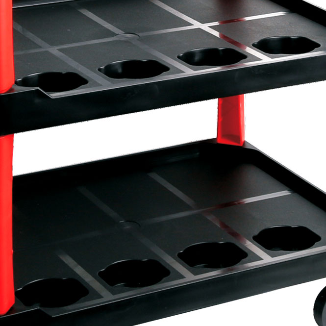 Professional Three Shelf 135kg Capacity Workshop & Warehouse Trolley with Moulded Pockets