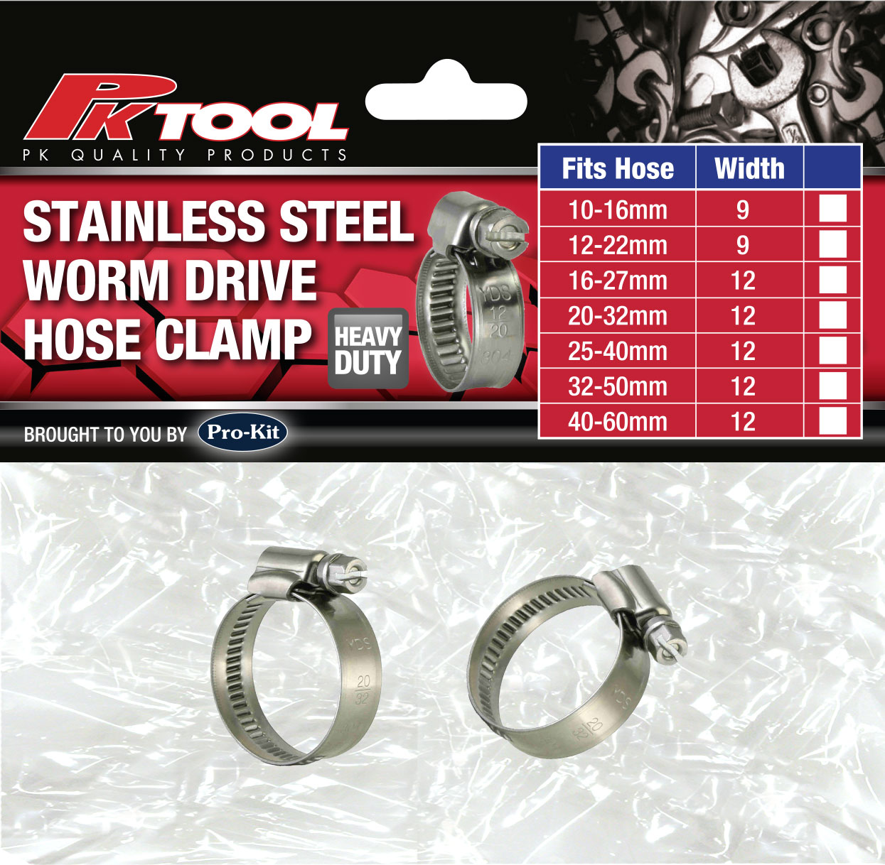 2pc 12mm Wide Stainless Steel Worm Drive 16-27mm Hose Clamp