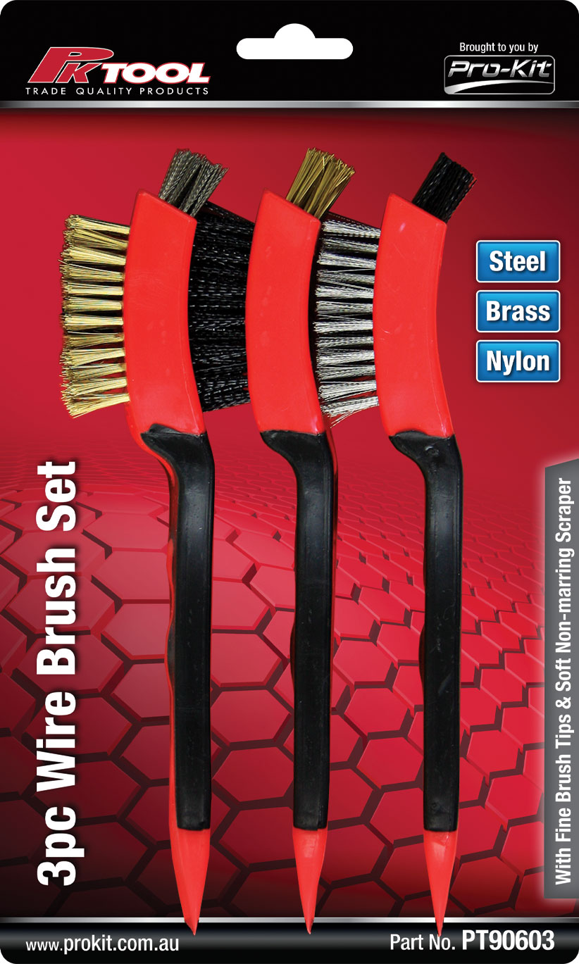 3pc 20cm 9 Row Mixed Wire Brush Set With Fine Brush Tip