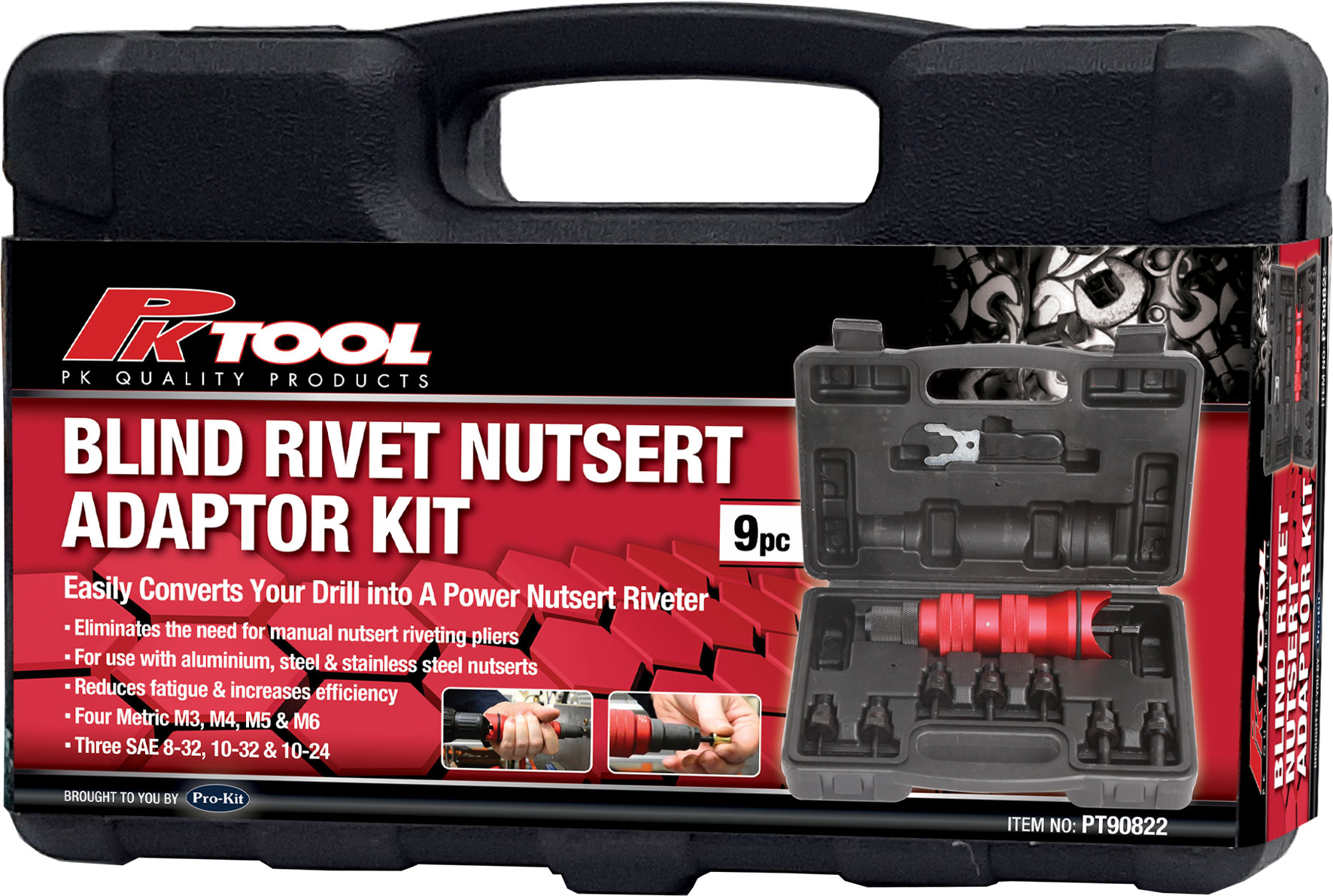 9pc Blind Rivet Nutsert Drill Adaptor Kit