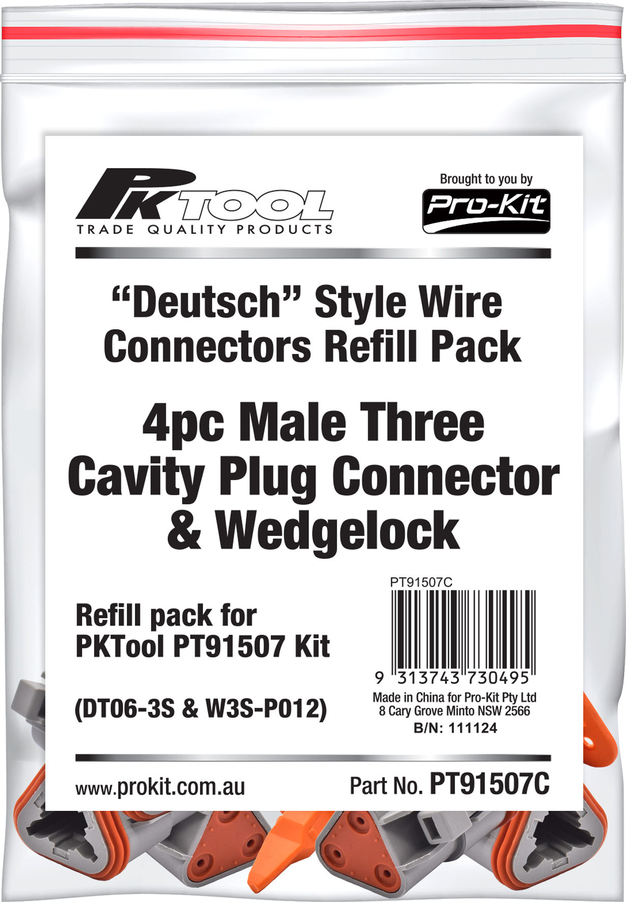 4pc Male Three Cavity Plug  Connector & Wedgelock