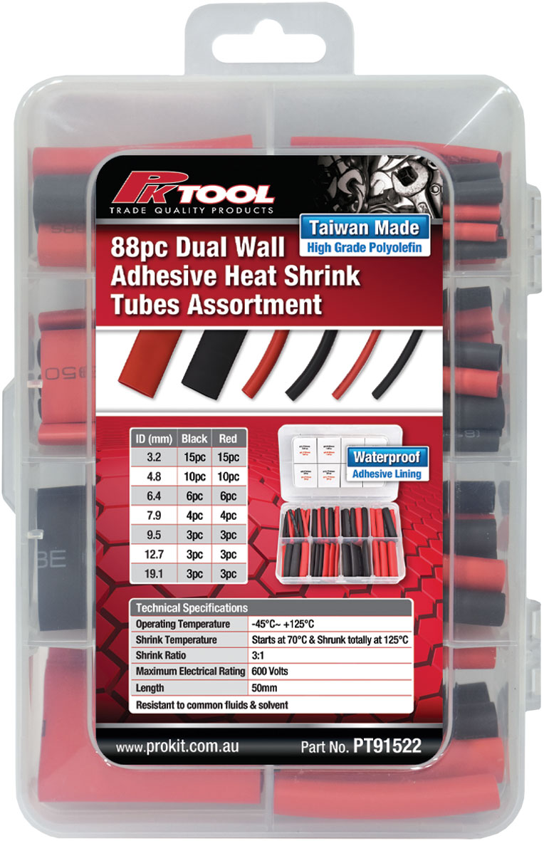 88pc 50mm HEAT SHRINK TUBES with DUAL WALL ADHESIVE LINING