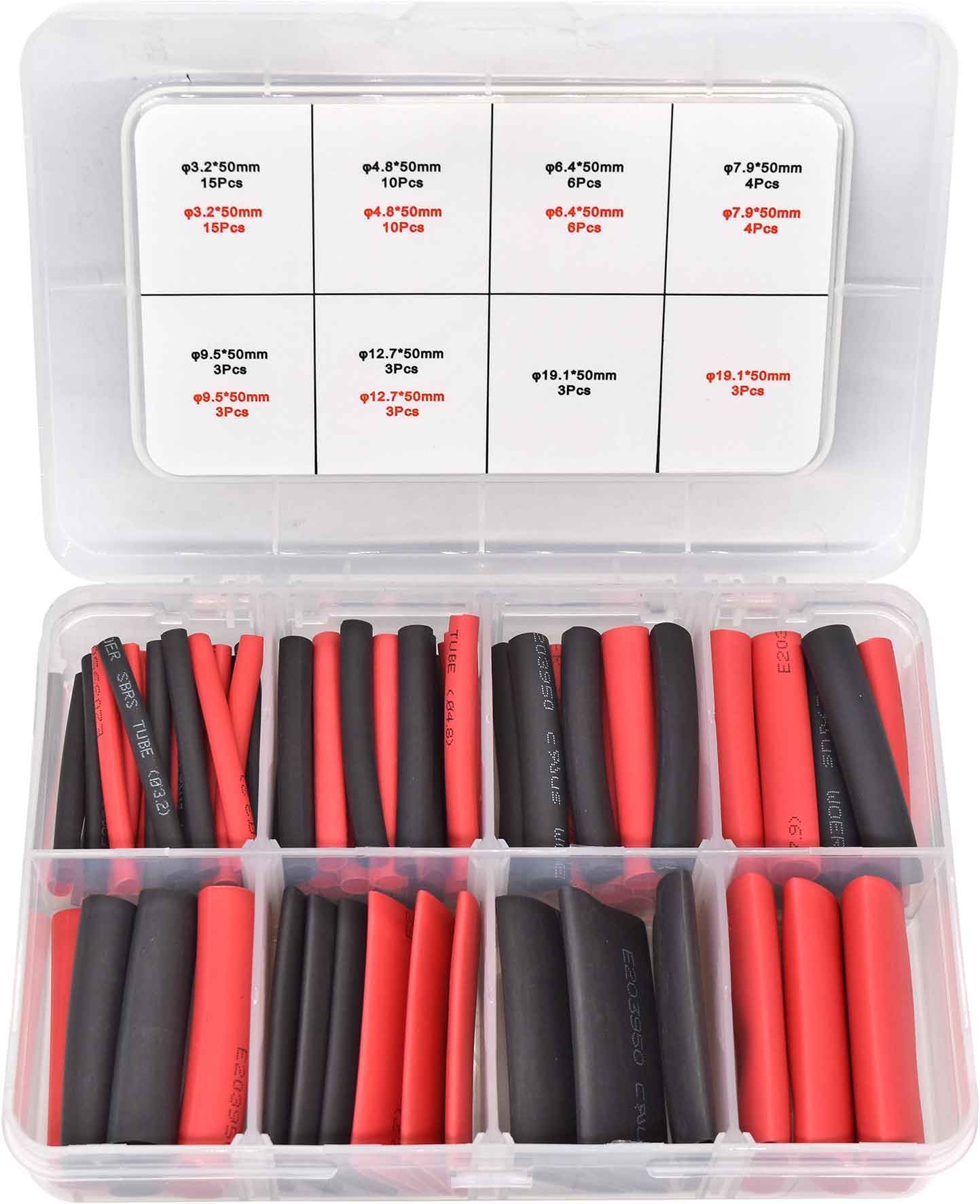 88pc 50mm HEAT SHRINK TUBES with DUAL WALL ADHESIVE LINING