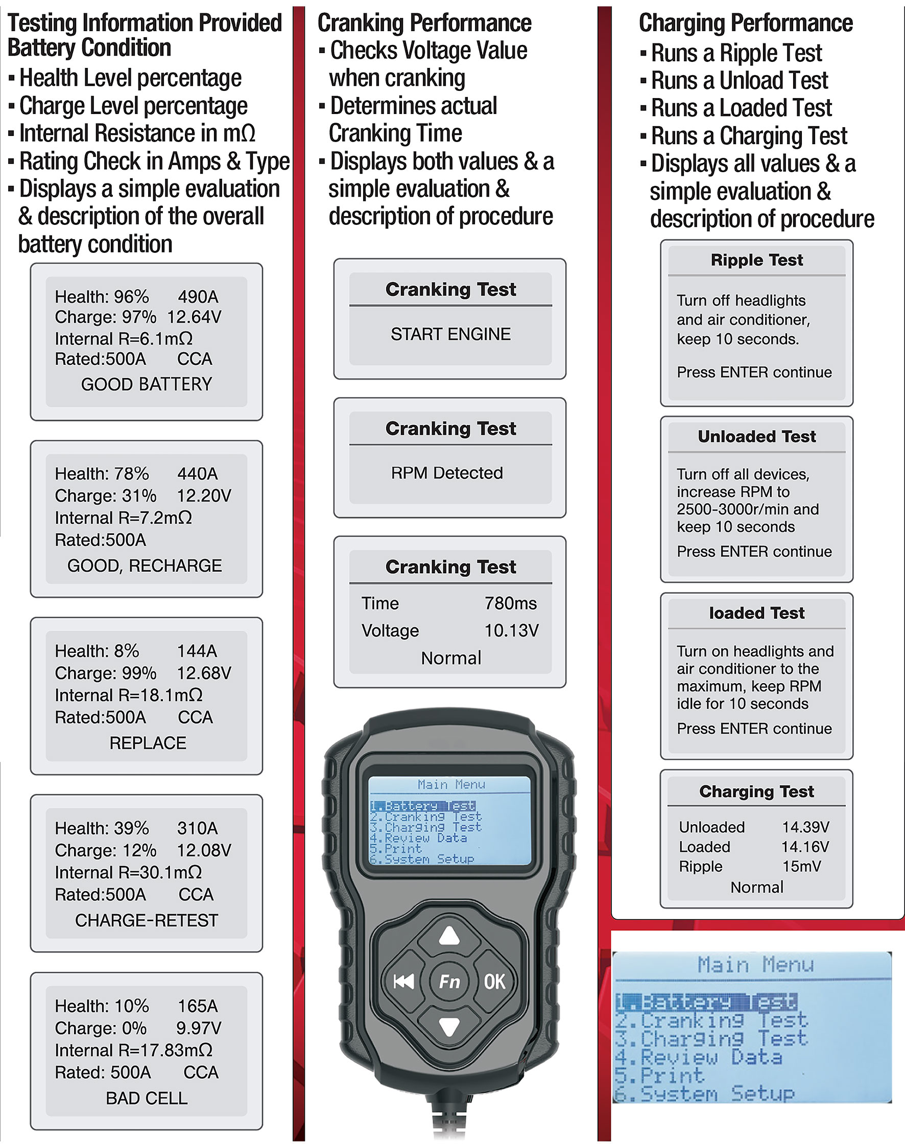 12v/24v Electronic Automotive Battery Tester & Analyser