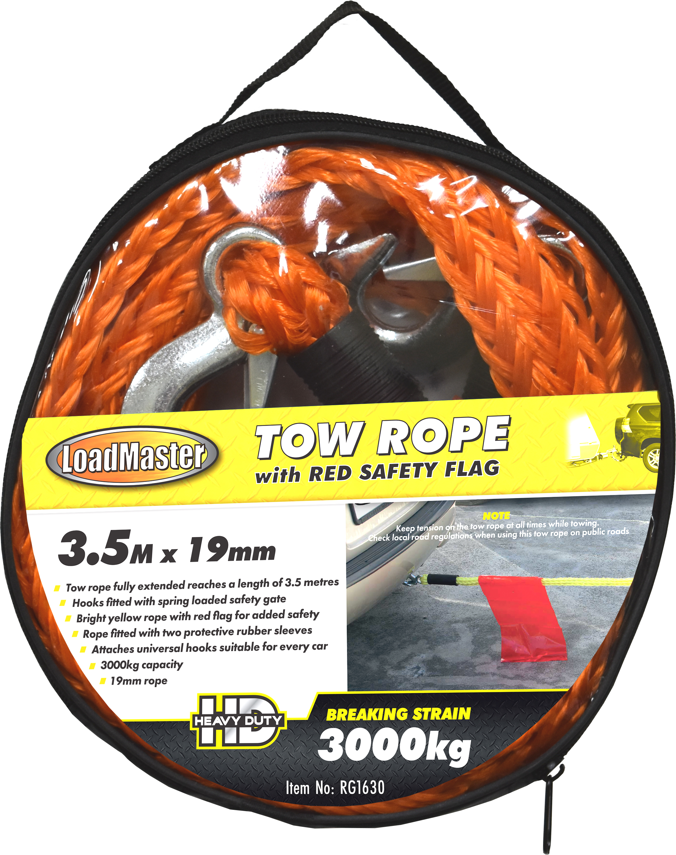 19mm x 3.5m Tow Rope with Red Safety Flag