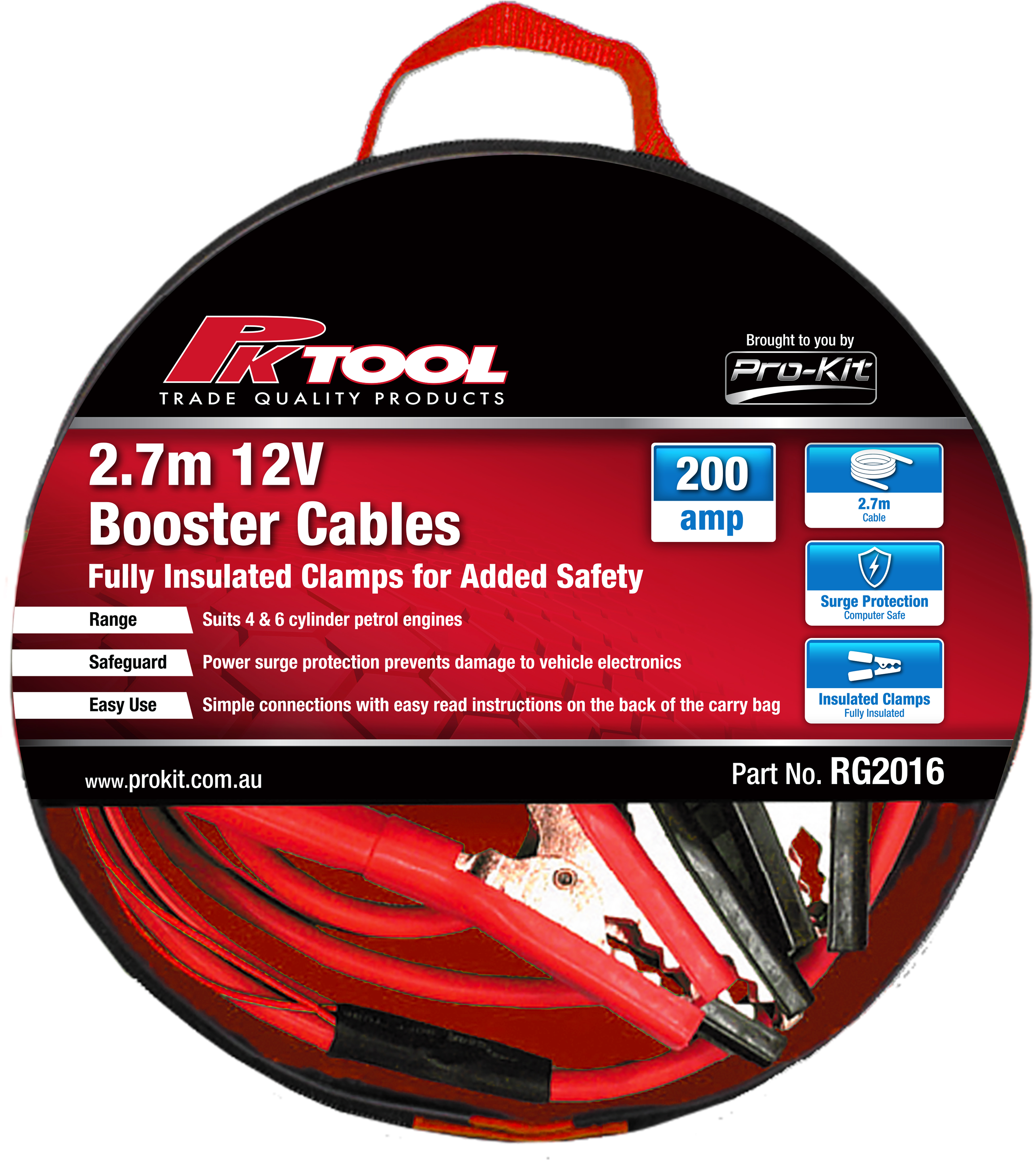 2.7m 12V Booster Cables 200amp