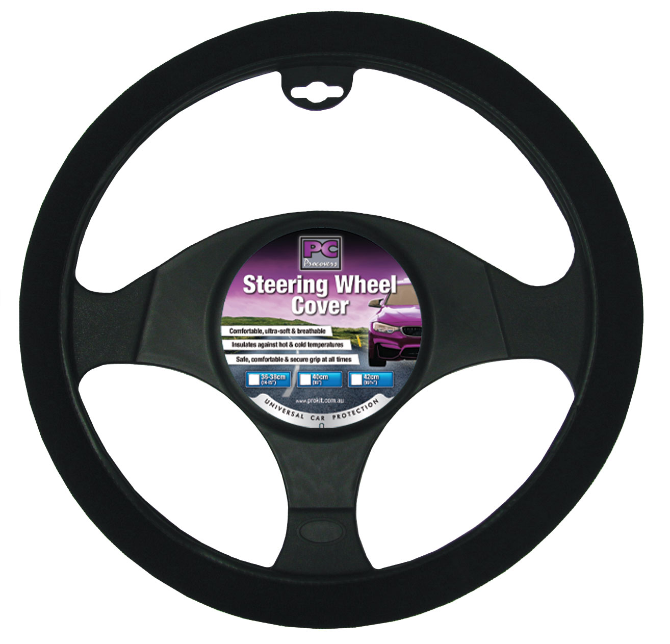 38cm Black Toweling Feel Steering Wheel Cover