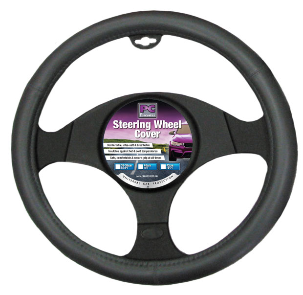 38cm Dark Gray, Smooth Leather Look Steering Wheel Cover