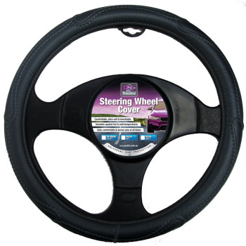 40cm Black, Rough Leather Look Steering Wheel Cover