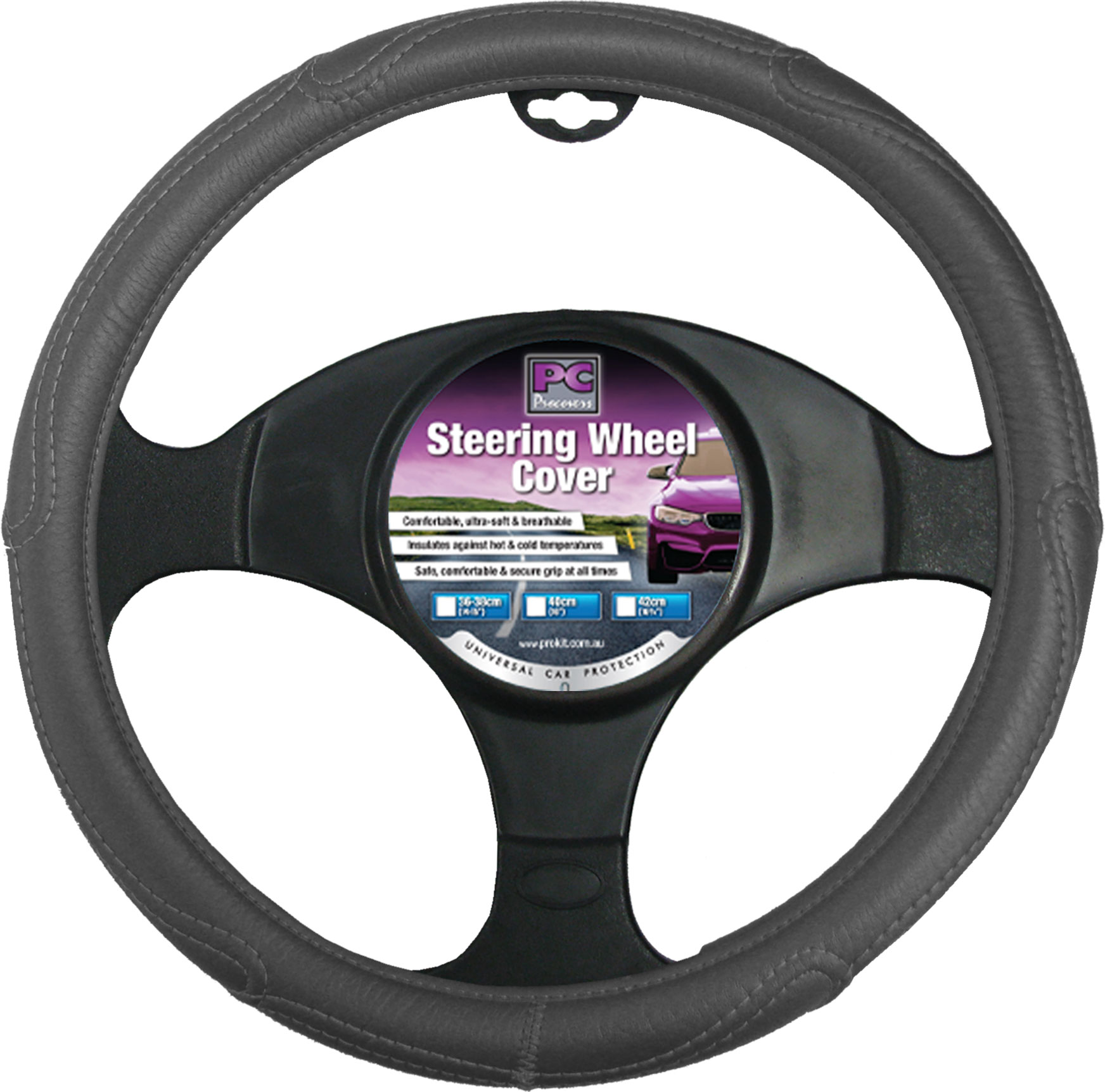 40cm Dark Gray, Rough Leather Look Steering Wheel Cover
