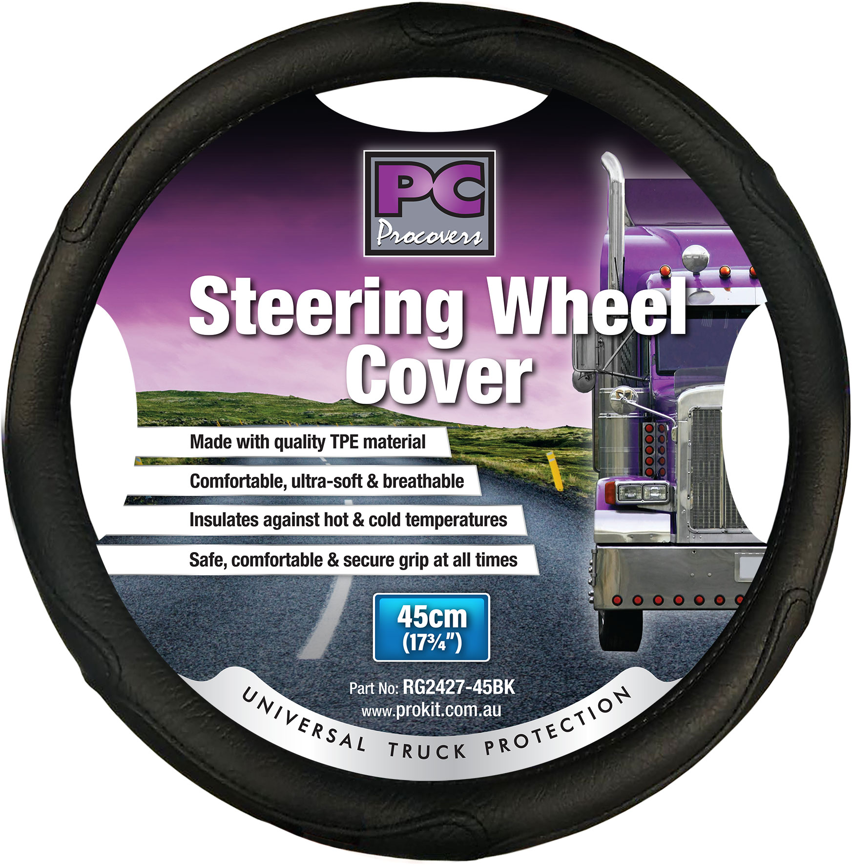 45cm Black, Rough Leather Look Truck Steering Wheel Cover