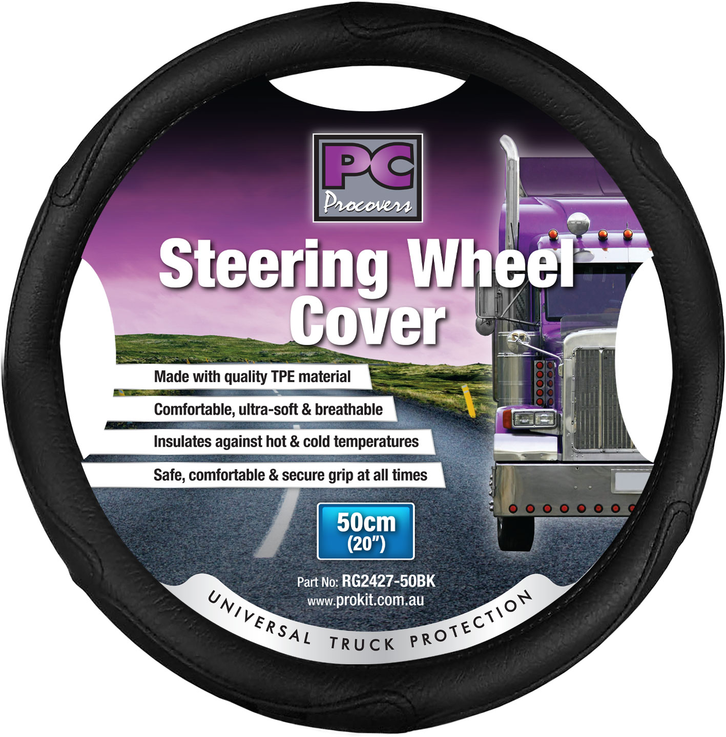 50cm Black, Rough Leather Look Truck Steering Wheel Cover