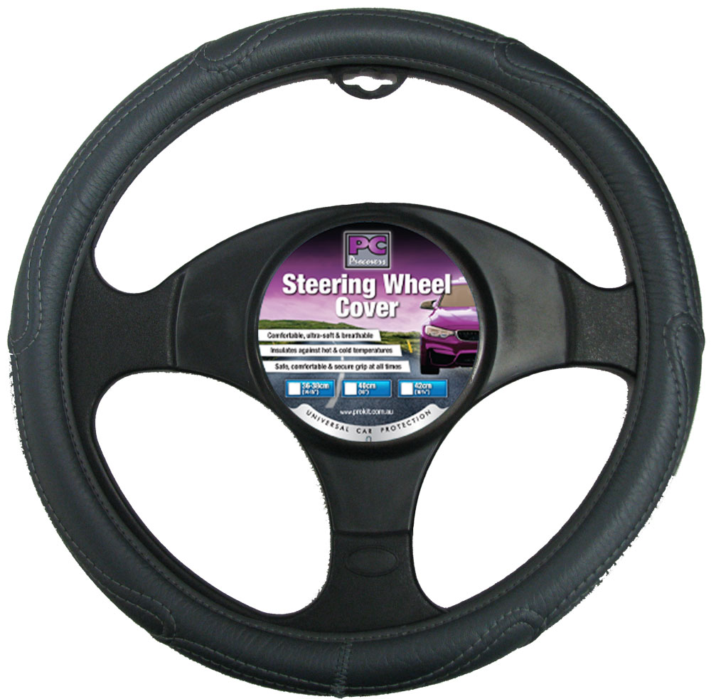 38cm Gray, Rough Leather Look Steering Wheel Cover
