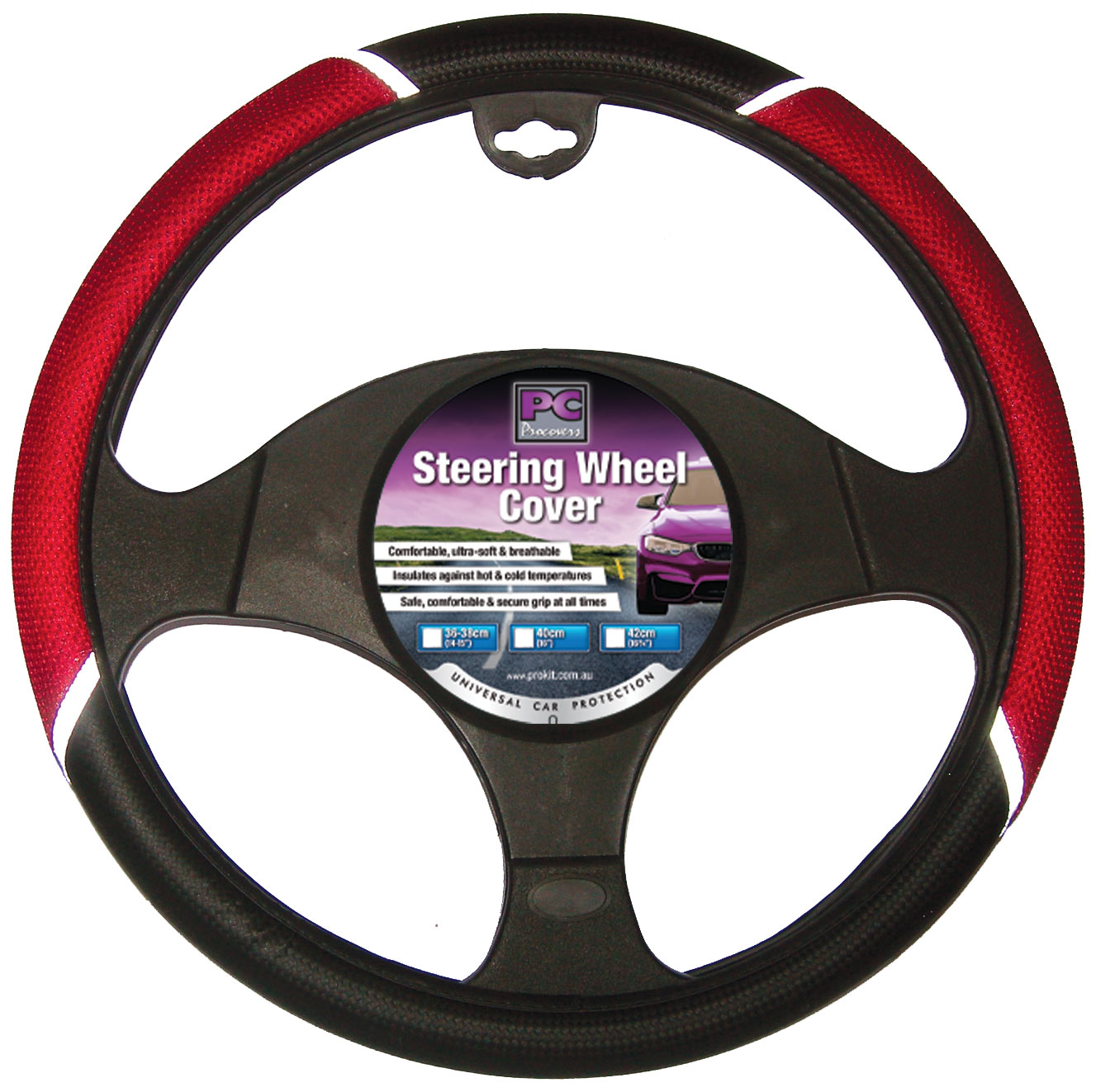 38cm Red, Breathe Free & Anti-Slip Steering Wheel Cover