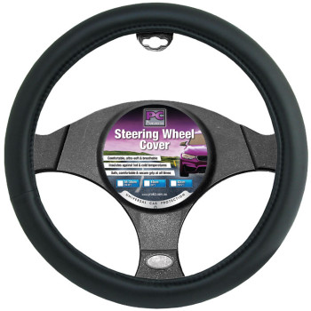 40cm Black, Smooth Leather Look Steering Wheel Cover