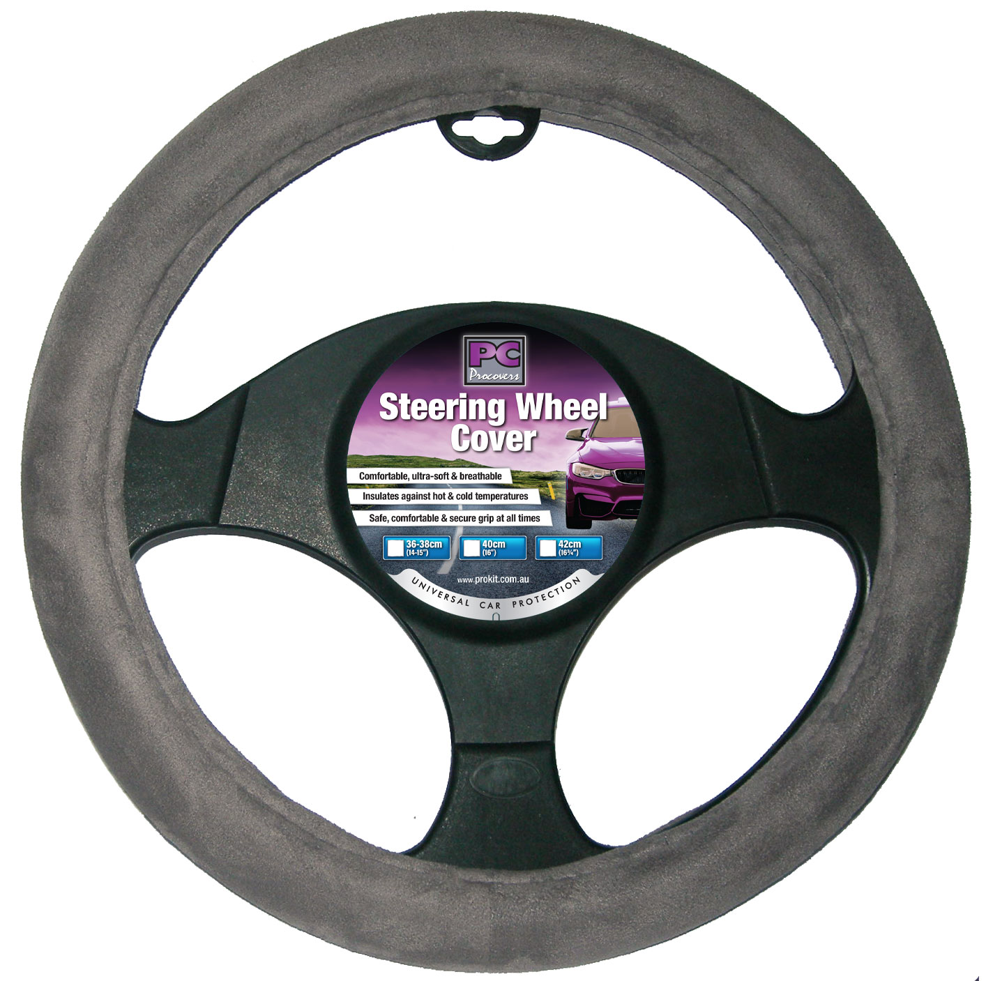 38cm Gray, Suede Feel Steering Wheel Covers