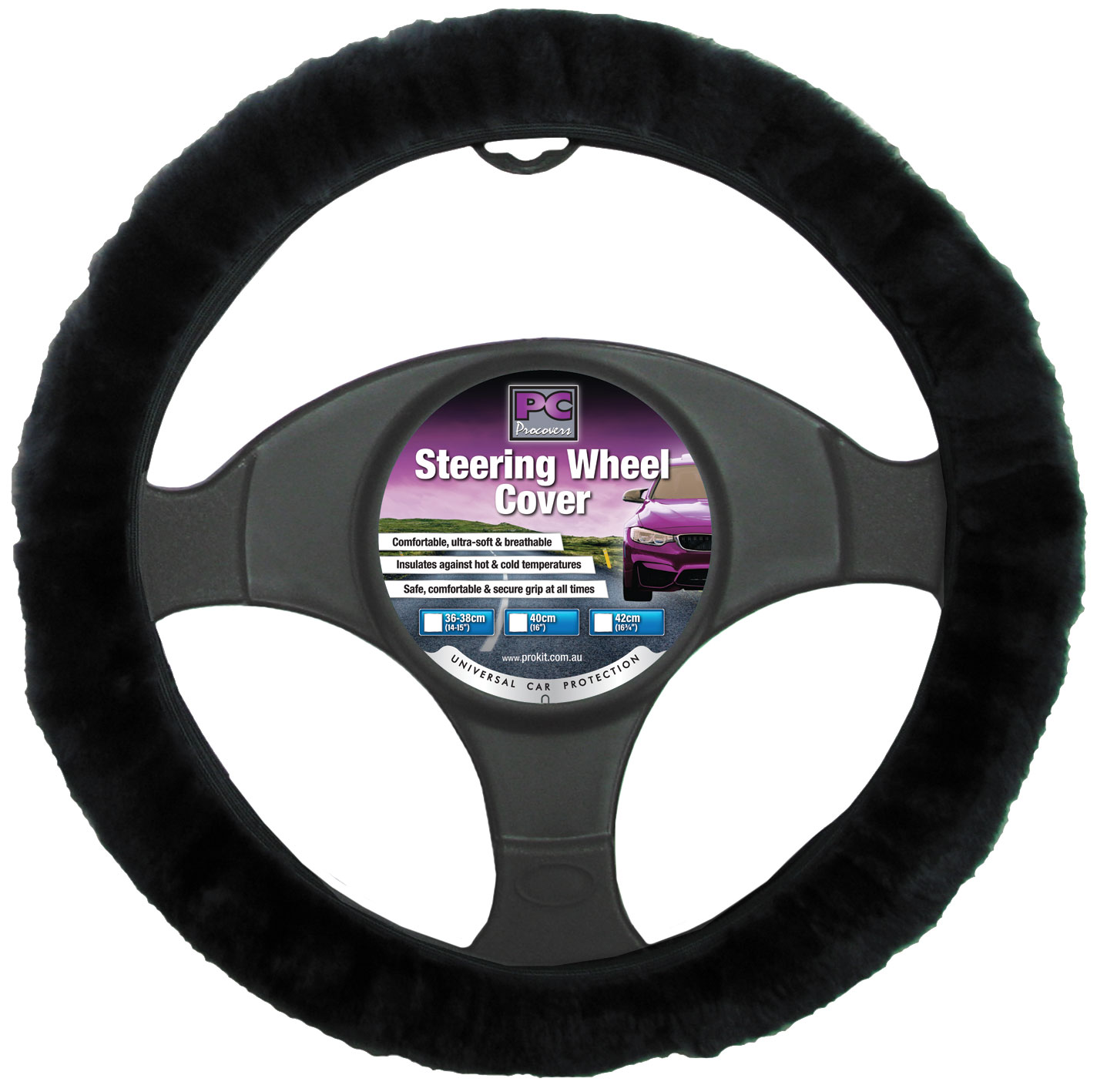 38cm Black Sheep Skin Steerig Wheel Cover