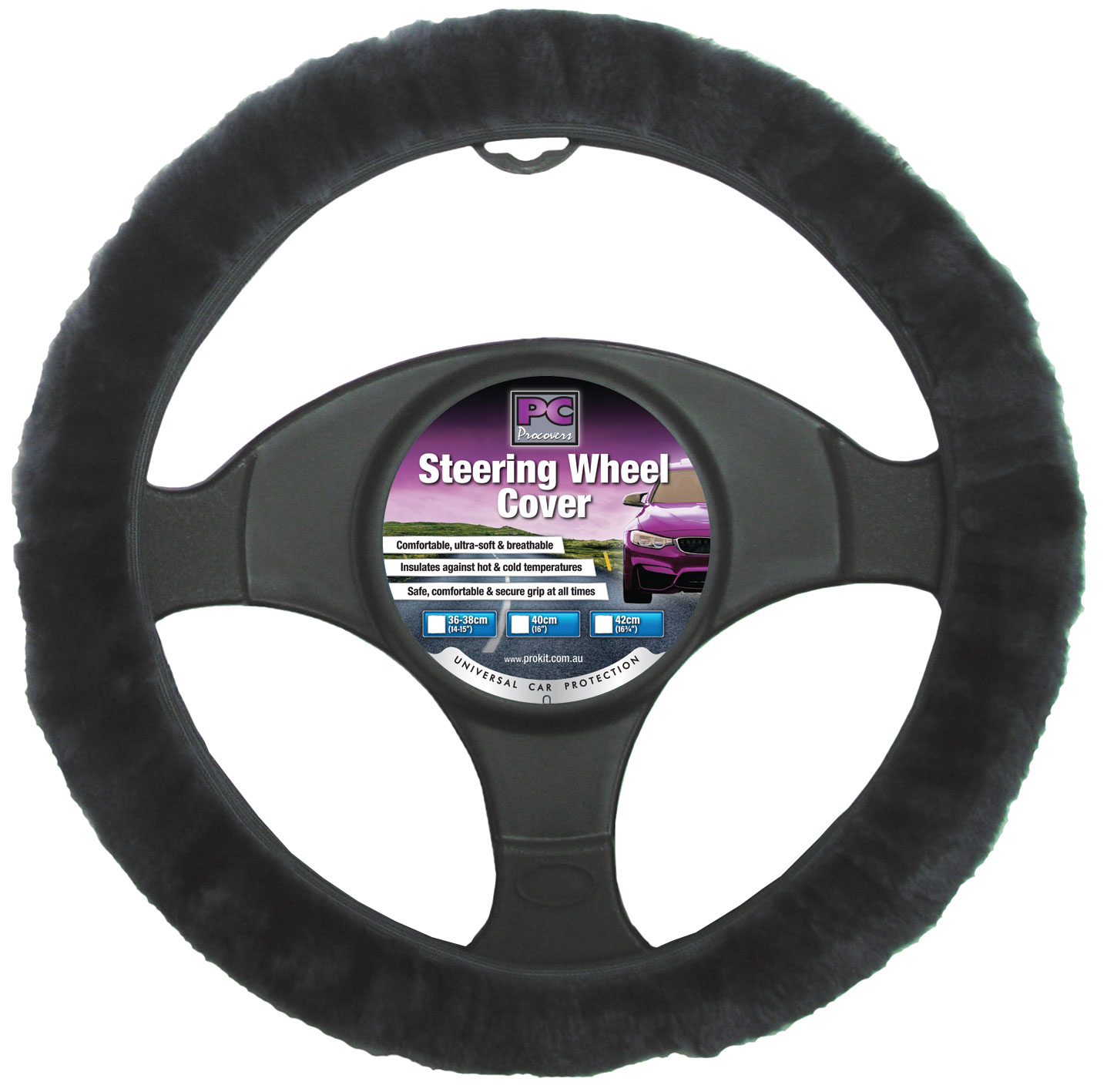 38cm Charcoal Sheep Skin Steerig Wheel Cover