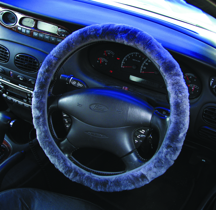 38cm Charcoal Sheep Skin Steerig Wheel Cover
