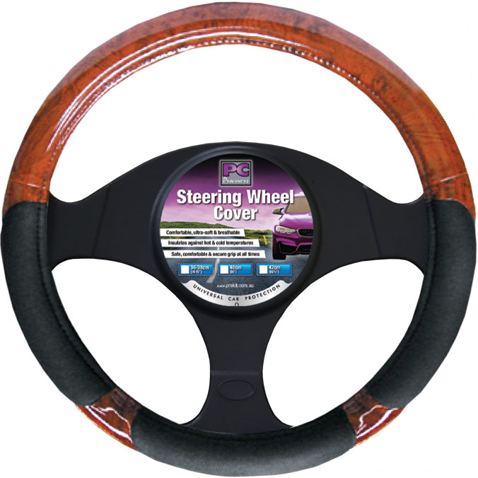 38CM S/W/COVER – SOFT LEATHER FEEL – BLACK WITH DARK WOOD GRAIN INSERTS