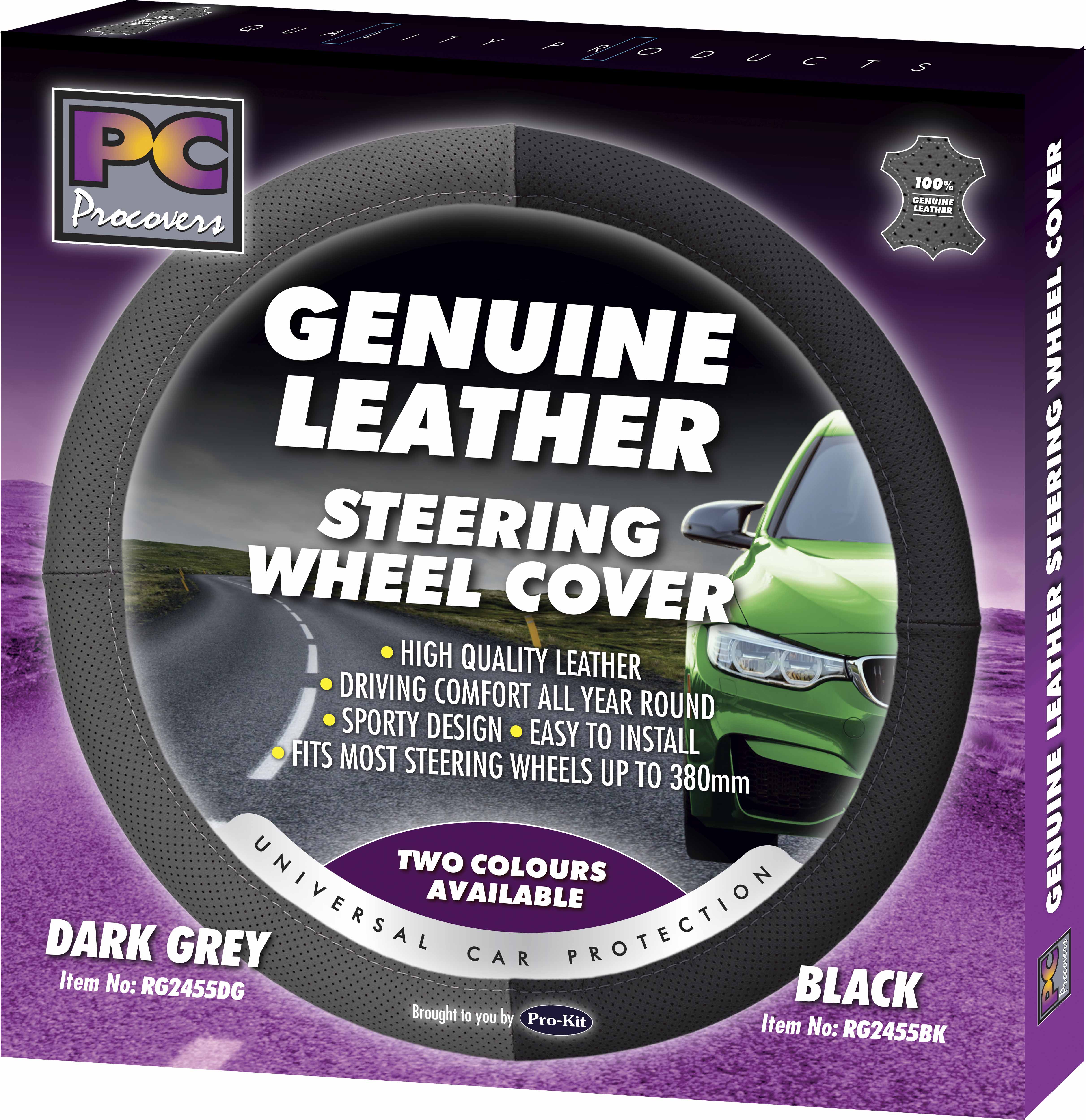 38cm Dark Gray, Perforated Genuine Leather Steerig Wheel Cover
