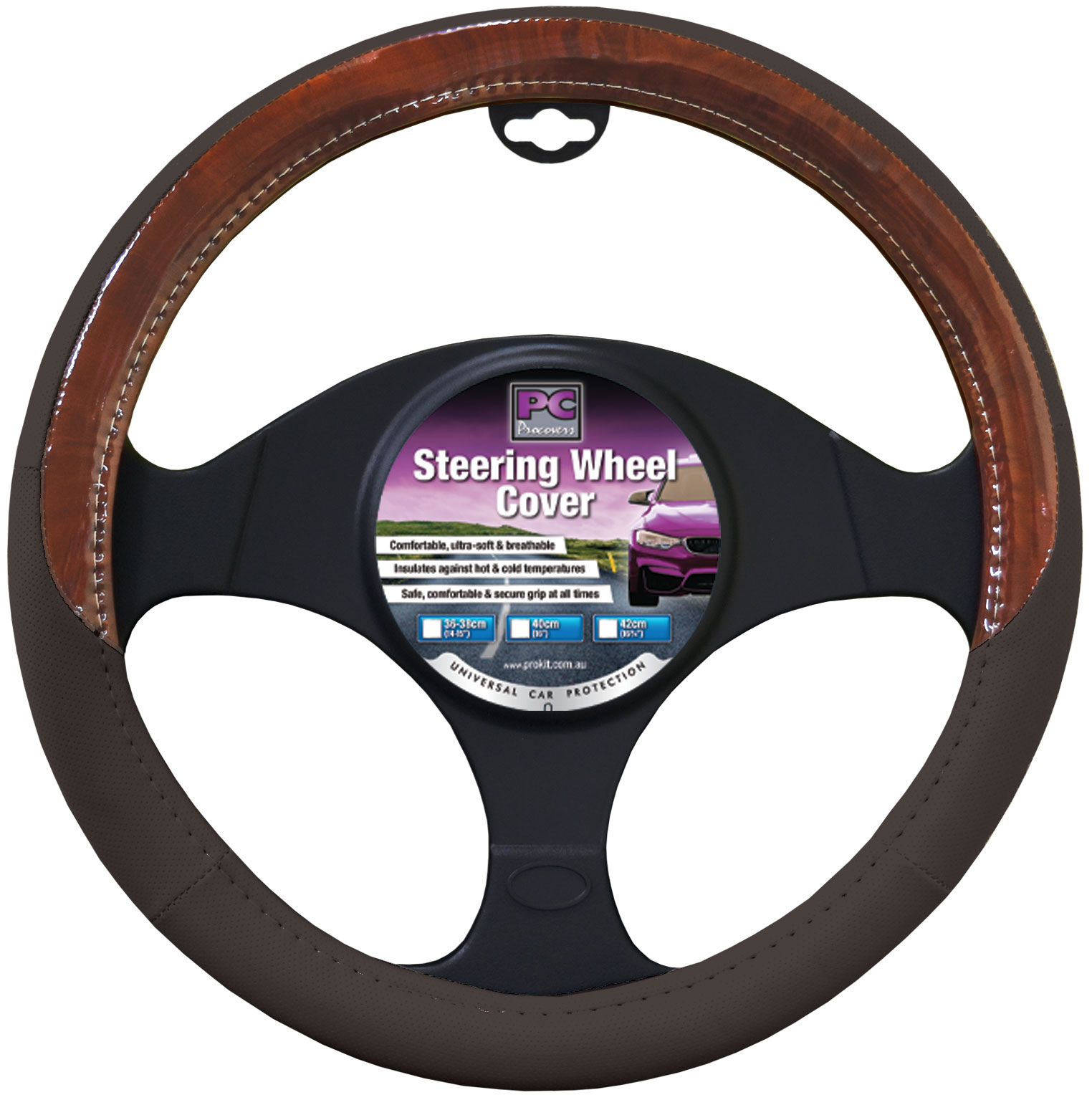 38CM S/W/COVER – SOFT LEATHER FEEL WITH DARK WOOD GRAIN – DARK GREY