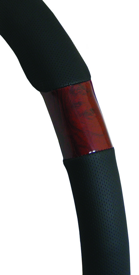 38CM S/W/COVER – PERFORATED SOFT LEATHER FEEL WITH DARK WOOD GRAIN – BLACK