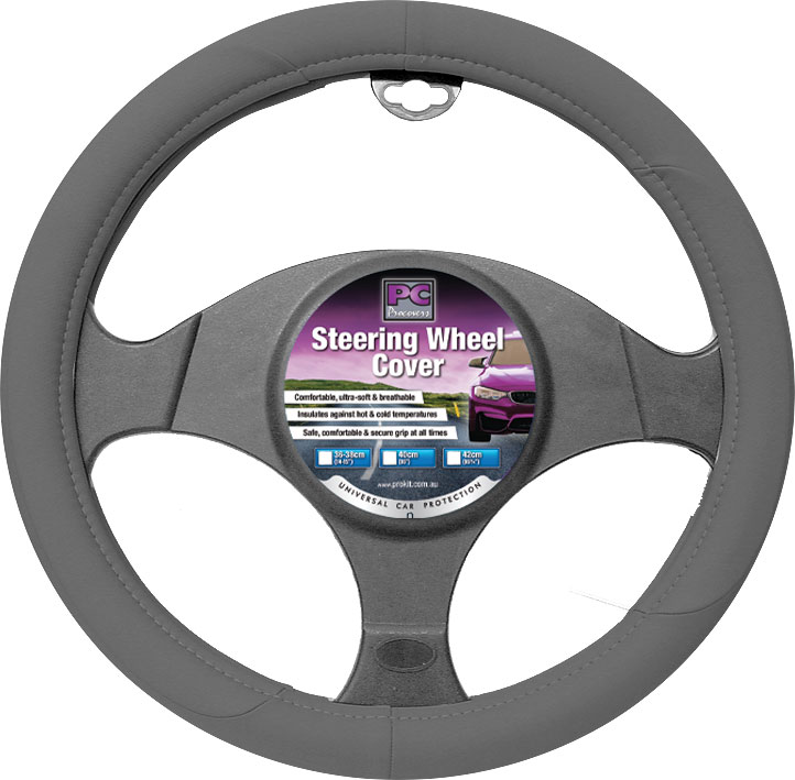 38cm Gray, Smooth Leather Feel Steering Wheel Cover