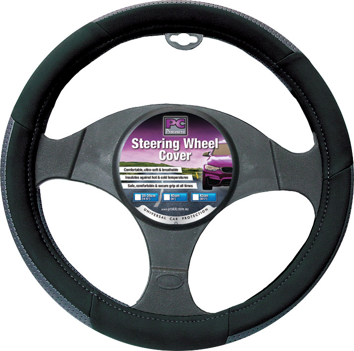 38cm Black / Gray Velvet Feel with Leather Look Steering Wheel Cover