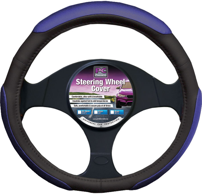 38cm Black / Blue,  Soft Grip 3 Padded Steering Wheel Cover