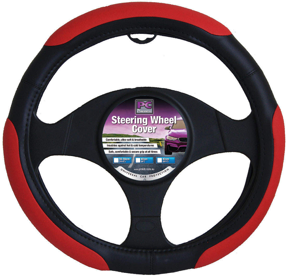 38cm Black / Red,  Soft Grip 3 Padded Steering Wheel Cover