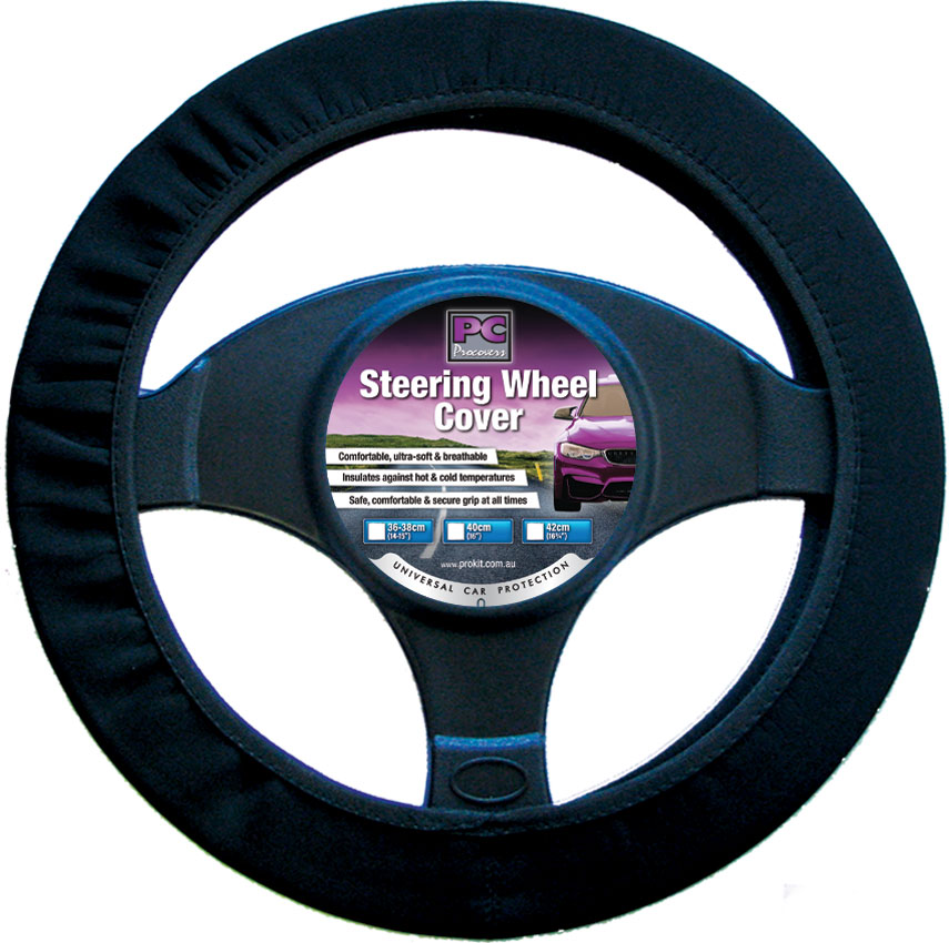 38 – 40cm Black Elastine Comfort Grip Steering Wheel Cover