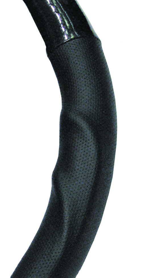 38cm Black, Leather Feel, Raised Grip & Carbon Inserts Steering Wheel Cover